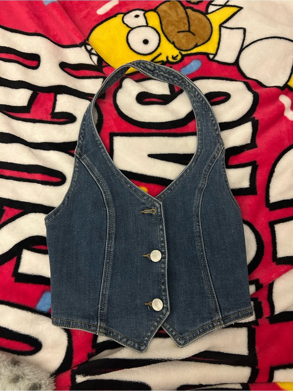 RSQ Dark Blue Denim Halter Crop Top